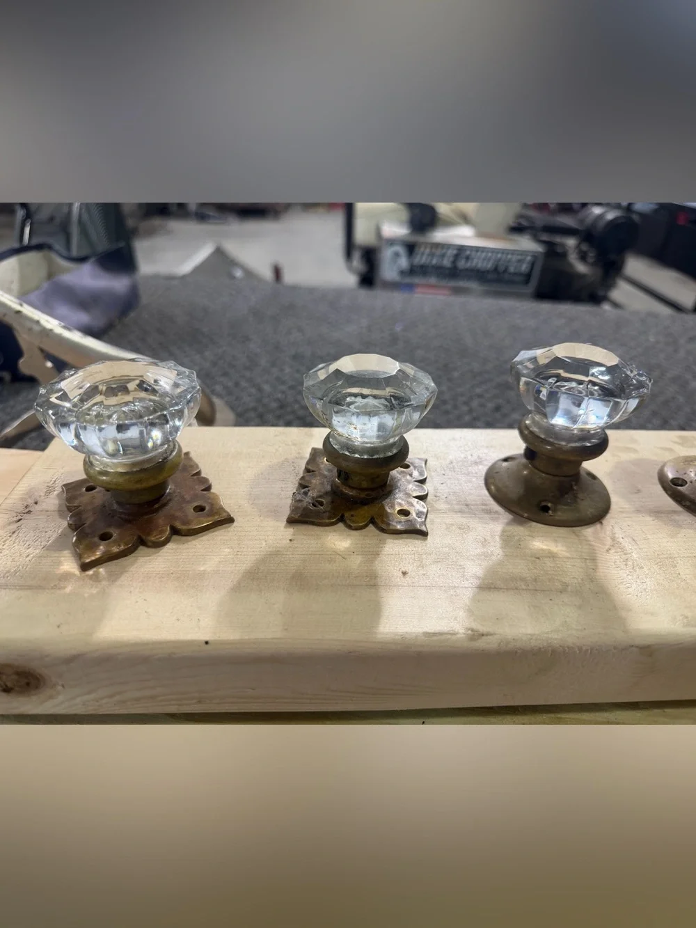 6 Antique Glass Door Knobs w/ Victorian Brass Backplates Architectural Salvage